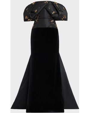 Bibhu Mohapatra Jugnu Embroidered Faille And Velvet Off-The-Shoulder Gown - Black