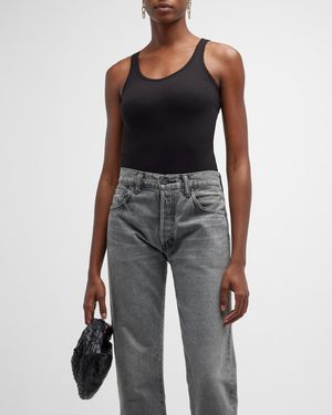 ATM Modal Rib V-Neck Tank Bodysuit - Black