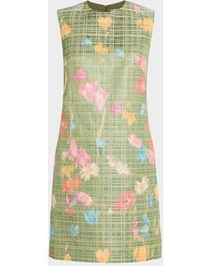 Lela Rose Floral Raffia Embroidered Tulle Sleeveless Mini Dress - Green