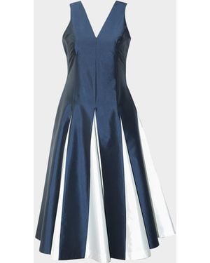 LOVEBIRDS Mythos Sleeveless Contrast Godet Midi Dress - Blue