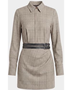 Nicholas Elowen Belted Glen Check Mini Shirtdress - Gray