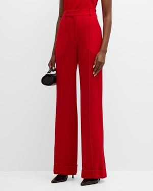 Adam Lippes Deeda Pintuck Wool Crepe Flared Pants