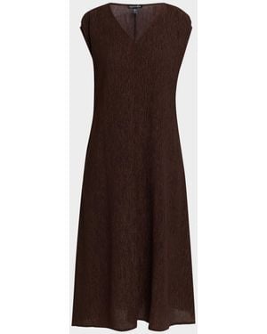 Eileen Fisher Crinkled Cap-Sleeve Midi Dress - Brown