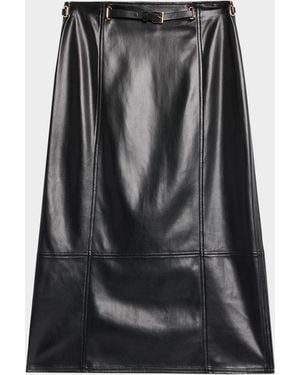MILLY Nico Faux-Leather Midi Skirt - Black