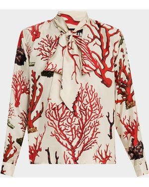 Libertine Venetian Coral Slim Keith Tie Blouse - Red