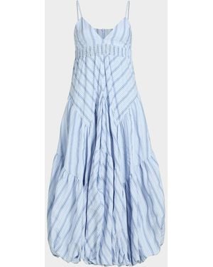 Cinq À Sept Evory Striped Cotton-Blend Midi Dress - Blue