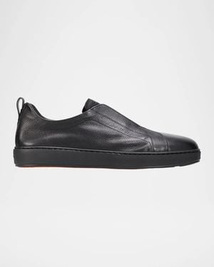 Santoni Apos;S Victory Deerskin Slip-On Sneakers - Black
