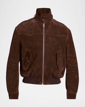 McQueen Apos;S Harrington Cropped Leather Bomber Jacket - Brown