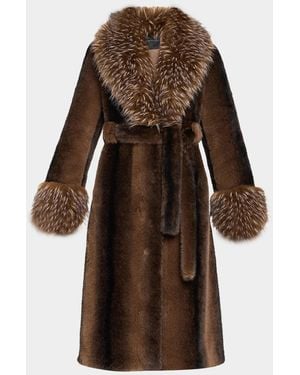 Tahari The Speckled Shawl-Collar Faux Fur Coat - Brown
