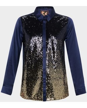 Johnny Was Selya Button-Down Ombre Sequin Shirt - Blue