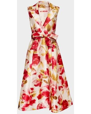 Frances Valentine Lucia Sleeveless Floral-Print Midi Dress - Red