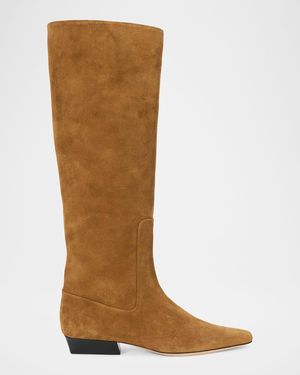 STAUD Wally Suede Flat Knee-High Boots - Brown