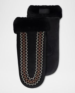 UGG Atherson Embroidered Shearling Mittens - Black