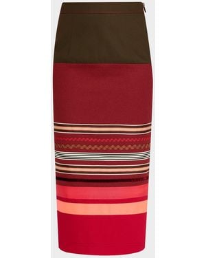 Christopher John Rogers Embroidered Colorblock Midi Pencil Skirt