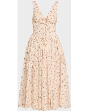 Markarian Penelope Sleeveless Floral Cotton Keyhole Midi Dress - Natural