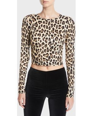 Alice + Olivia Delaina Long-Sleeve Crewneck Crop Top - Black