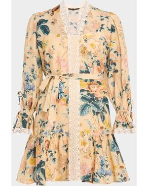 Kobi Halperin Beli Lace Trim Long-Sleeve Dress - Natural