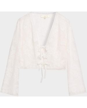 LoveShackFancy Stacellea Floral Tie-Front Top - White