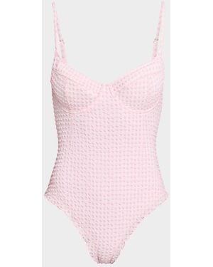Jonathan Simkhai Suni Textured Gingham One-Piece Swimsuit - Pink
