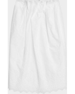 Simone Rocha Pleated Waist Eyelet Embroidered Midi Pencil Skirt - White