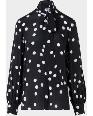 Akris Punto Polka Dot-Print Georgette Neck-Bow Blouse - Blue