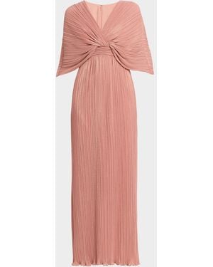 Aidan Mattox Pleated Metallic Chiffon Column Gown - Pink