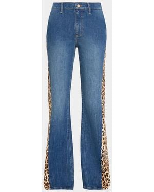 Alice + Olivia Leopard Godet Wide-Leg Jeans - Blue