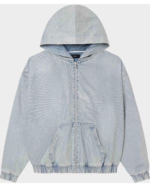 Purple O-Zip Crystal Sunbeam Denim Hoodie - Blue