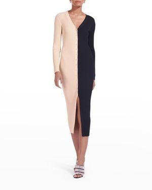 STAUD Shoko Ribbed Colorblock Sweater Dress - Blue