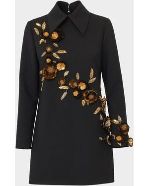 Carolina Herrera Floral Embellished Wool Shift Dress - Black
