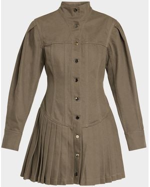 Et Ochs Solene Pleated Denim Mini Dress - Green