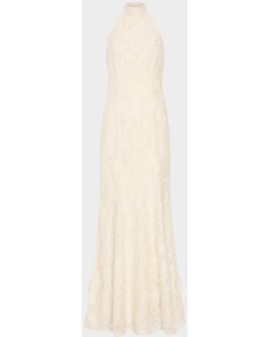 MILLY Josefina Embroidered Halter Maxi Dress - White