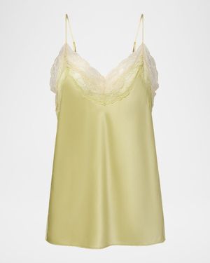 Veronica Beard Johanan Lace-Trim Silk Camisole - Yellow