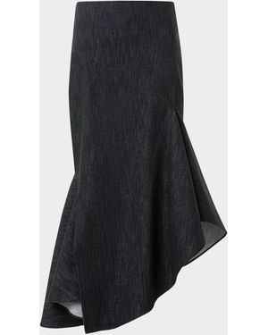 Akris Asymmetric Flared-Hem Stretch Denim Midi Skirt - Blue