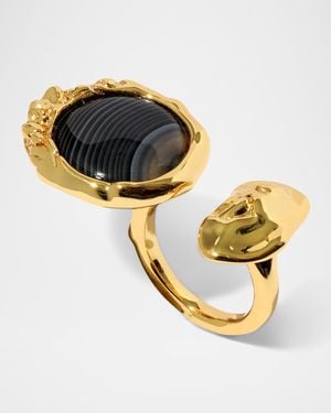Alexis Brut Banded Agate Coin Open Statement Ring - Metallic