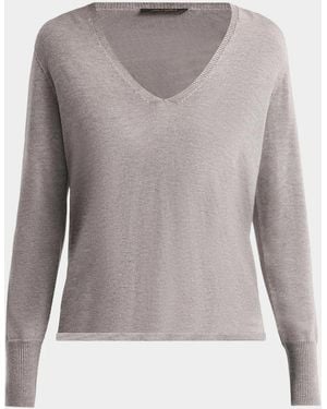 Kobi Halperin Vinny V-Neck Shimmer Knit Sweater - Gray