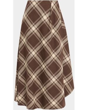 Weekend by Maxmara Lanoso Tartan Stretch Wool Midi Skirt - Brown