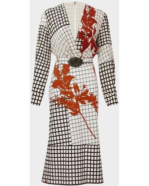 Silvia Tcherassi Kadira Printed Silk-Blend Belted Midi-Dress - White