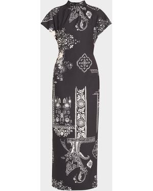 Lela Rose Stella Printed Short-Sleeve Maxi Dress - White