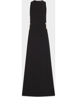 Reem Acra Embellished Heavy Crepe Cady Sleeveless Maxi Dress - Black