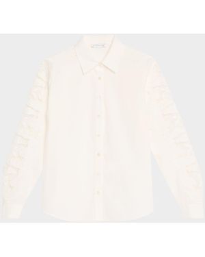 Tahari The Dani Butterfly Lace-Sleeve Cotton Blouse - Natural