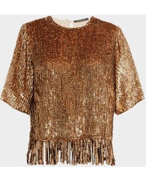 Kobi Halperin Yona Fringed Sequin Blouse - Brown