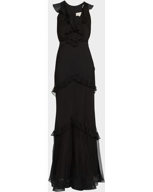 Saloni Rita Tiered Ruffle Cocktail Dress - Black