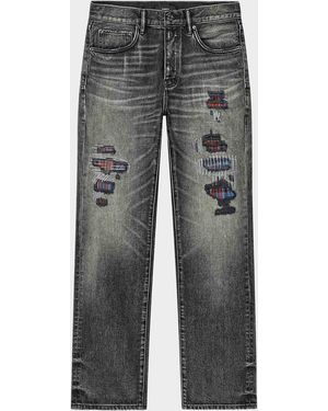 Purple Spliced Plaid Flannel Shirt - Gray