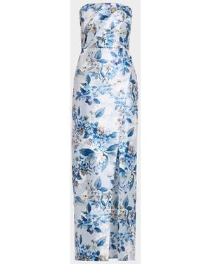 Aidan Mattox Draped Crepe Back Satin Halter Gown - Blue