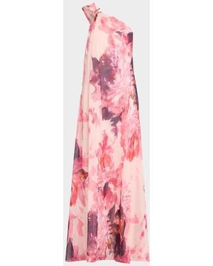 Aidan Mattox Draped One-Shoulder Chiffon Gown - Pink