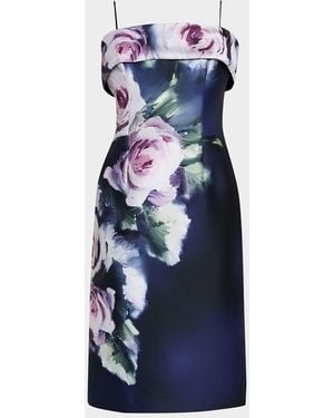 Teri Jon Sleeveless Floral-Print Mikado Dress - Blue