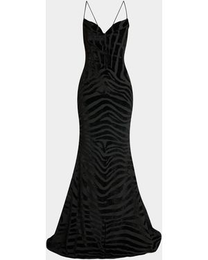 Balmain Zebra Velvet Sleeveless Trumpet Gown - Black