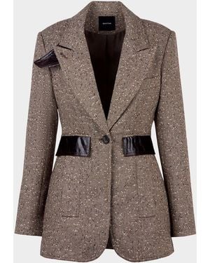 Smythe Herringbone Tweed Tailored Boyfriend Blazer - Brown
