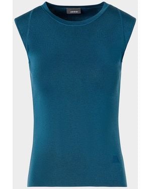 Akris Crewneck Stretch Silk Knit Top - Blue